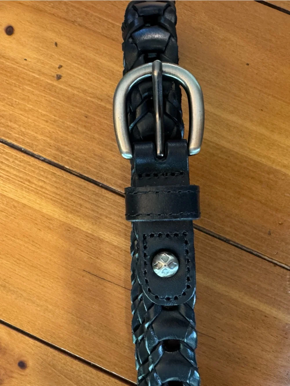 NWOT Patricia Nash Woven Black Leather Belt with Silver Buckle, Size Medium